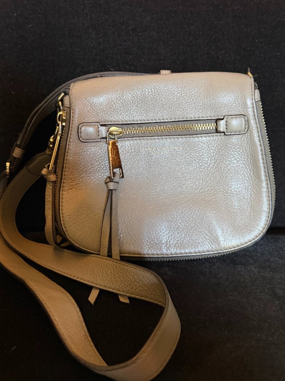 Marc Jacobs Mini Rider Pebbled Leather Flap Crossbody Bag Cement Taupe